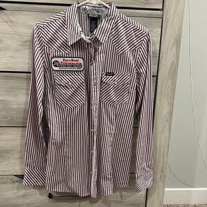 Wrangler Women's Striped Button Down Shirt - Red and White